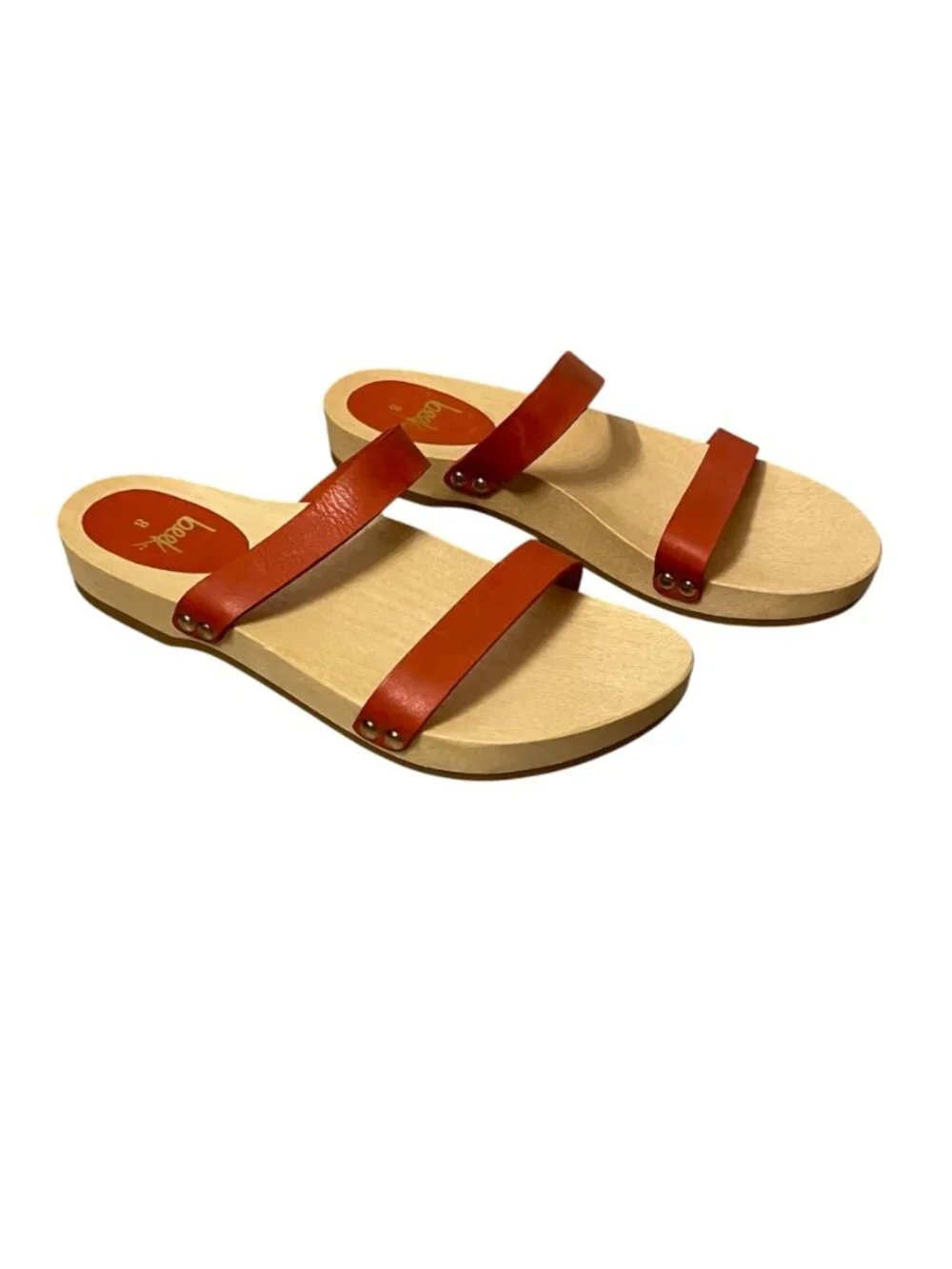 NEW Beek Dipper Double Band Slip On Leather Sandals Red Size 8